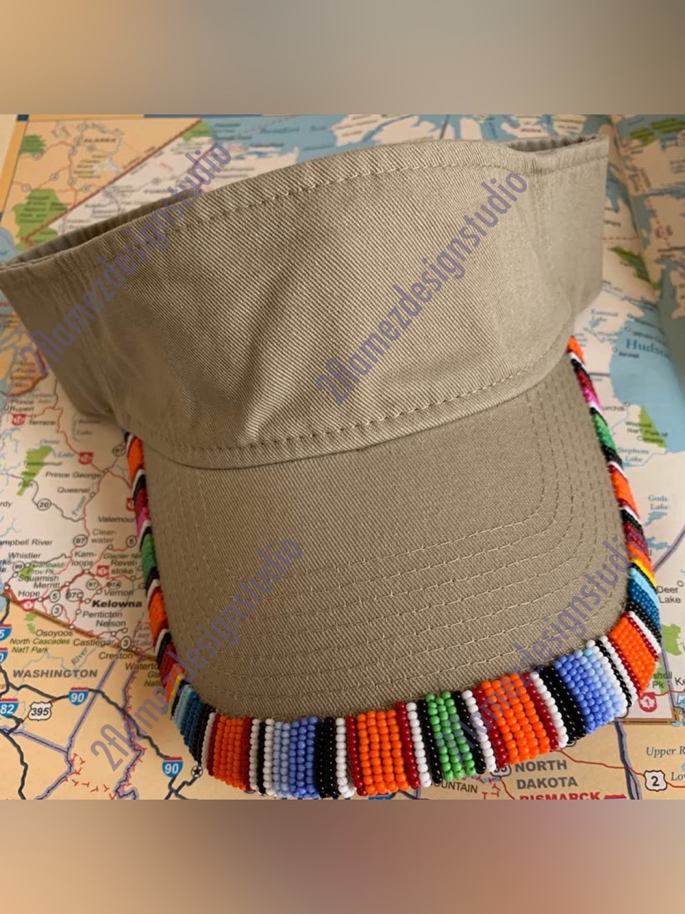 ‘Serape’ Handmade Seed Bead Adjustable Twill Visor